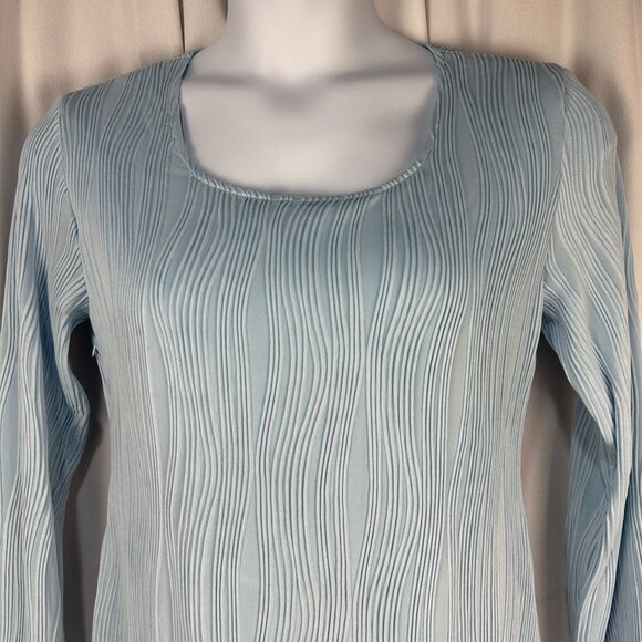 Un Tercio Womens XL Blue Textured Long Sleeve Midi Dress Polyester/Spandex Blend - Picture 2 of 11